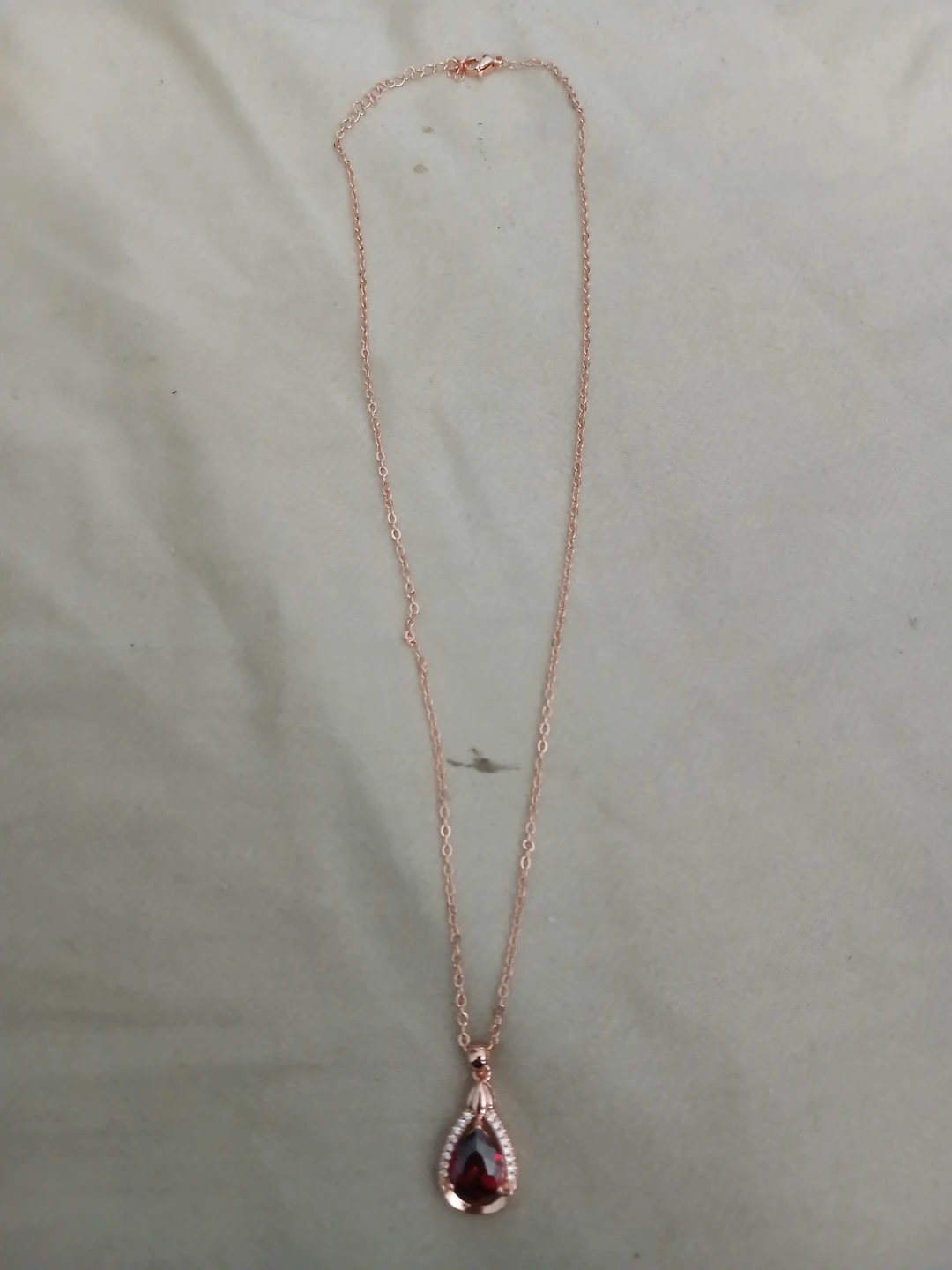Rose Gold Plated Titanium Alloy And Garnet Pear Shaped Necklace - photo 4