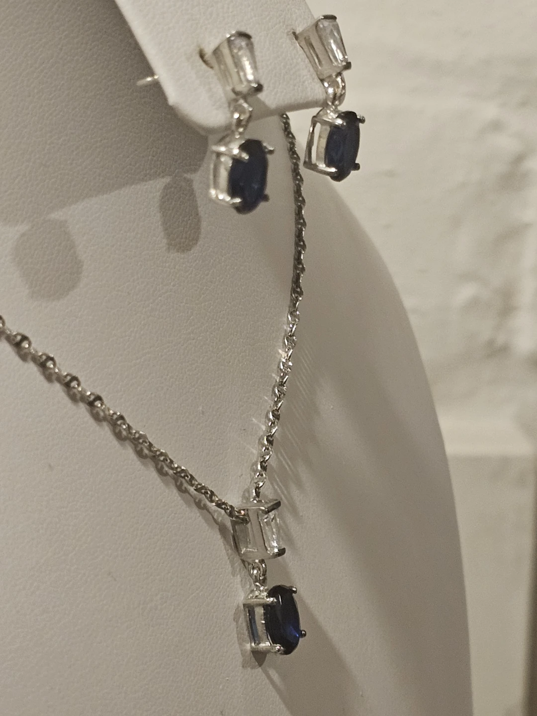 925 Sterling Silver  Necklace and Earring Set with Blue Stone - photo 5