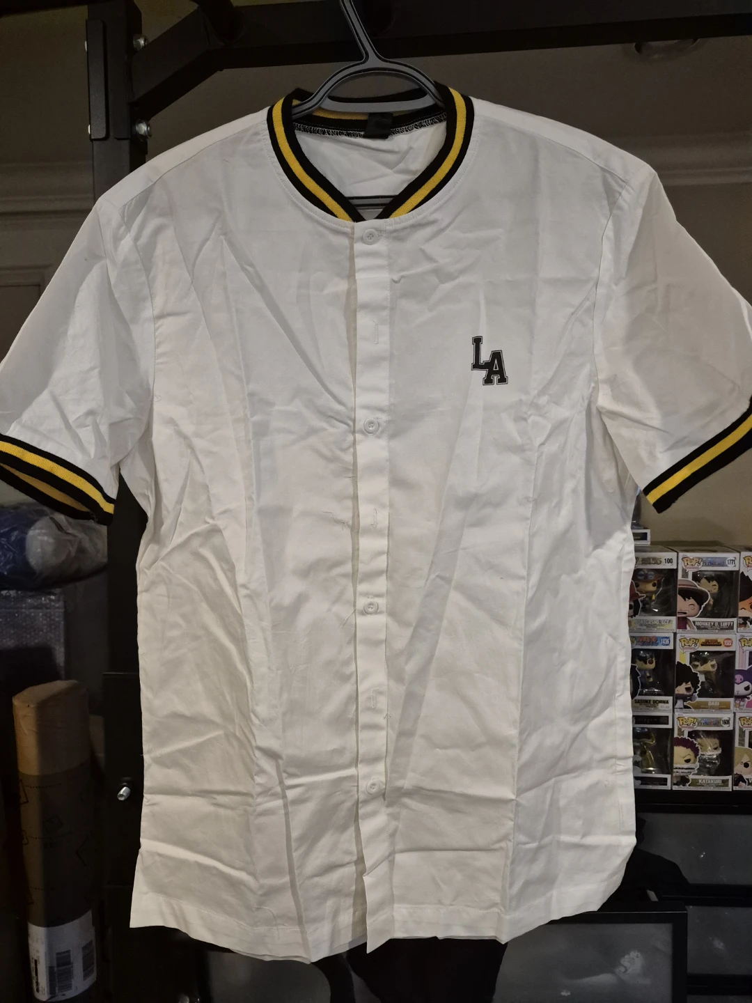 White LA Baseball Style Short Sleeve Shirt