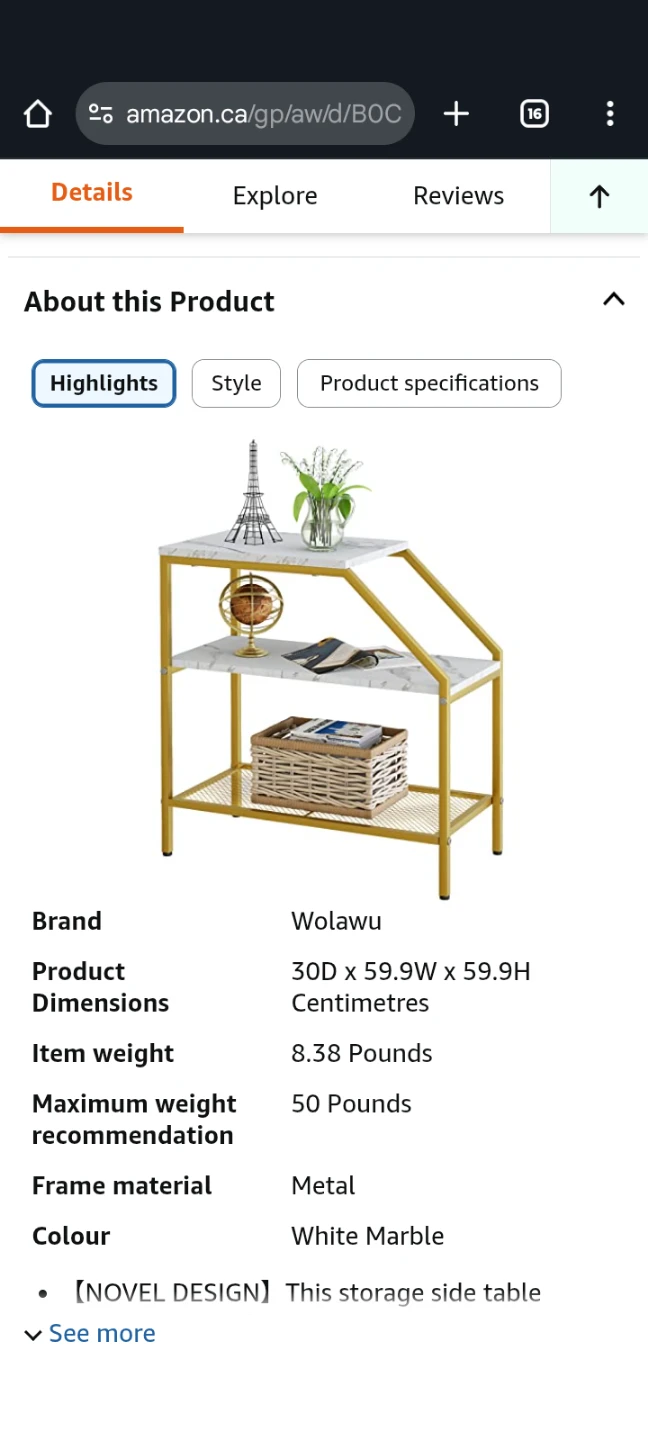 WOLAWU Gold Side Table with Marble Top - photo 4