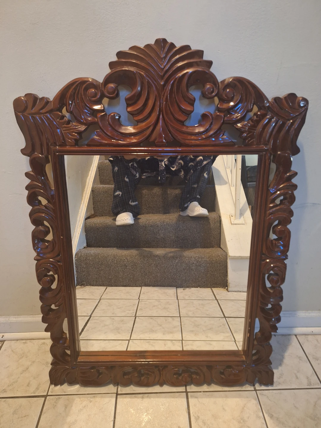 Vintage Ornate Carved Wood Mirror - photo 2