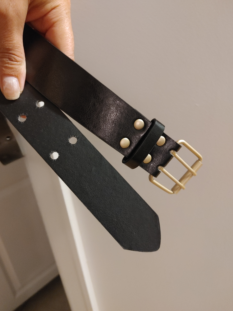 Black Leather Belt with Brass Buckle - photo 2