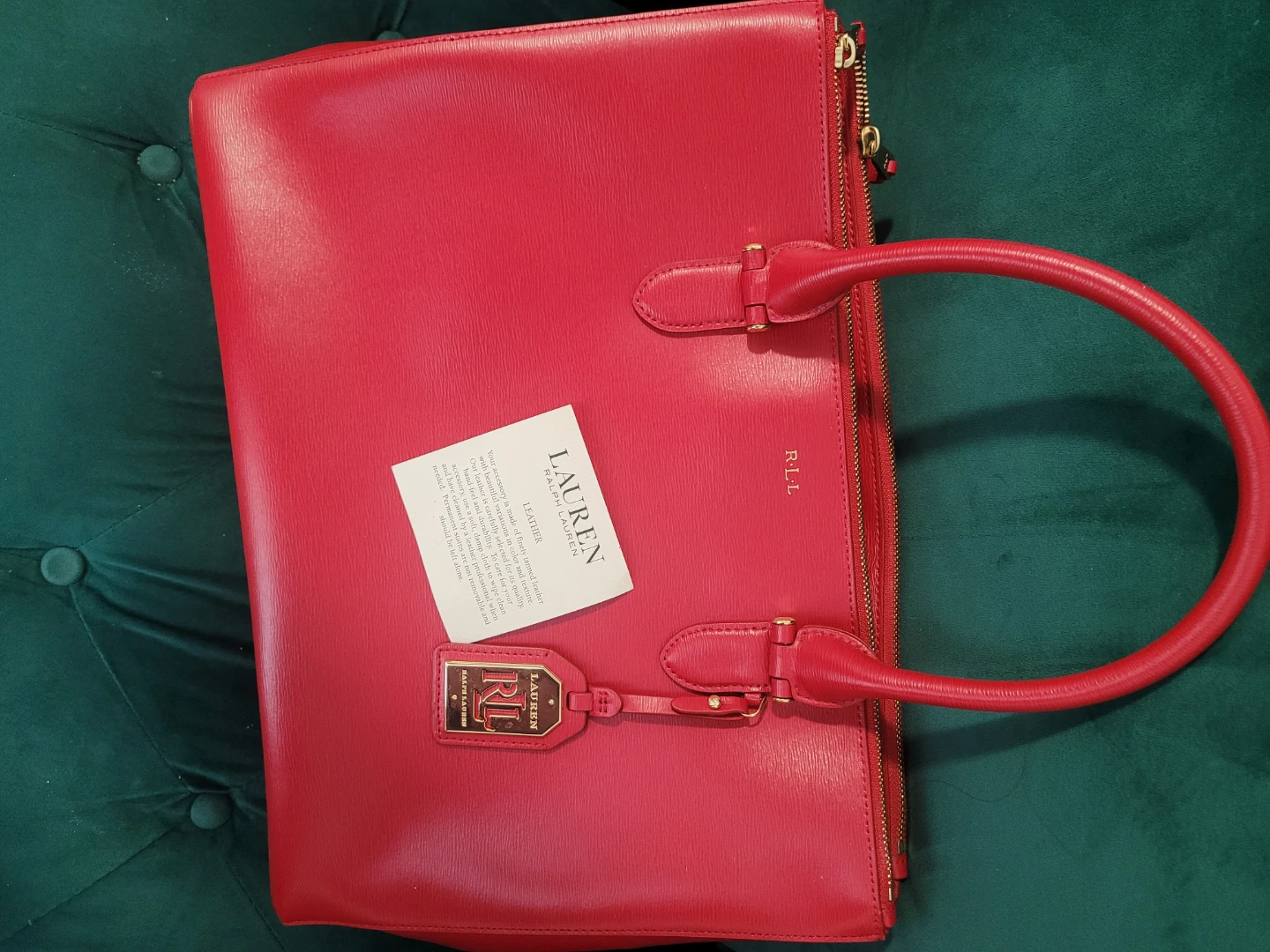 Lauren Ralph Lauren Red Leather Tote Bag