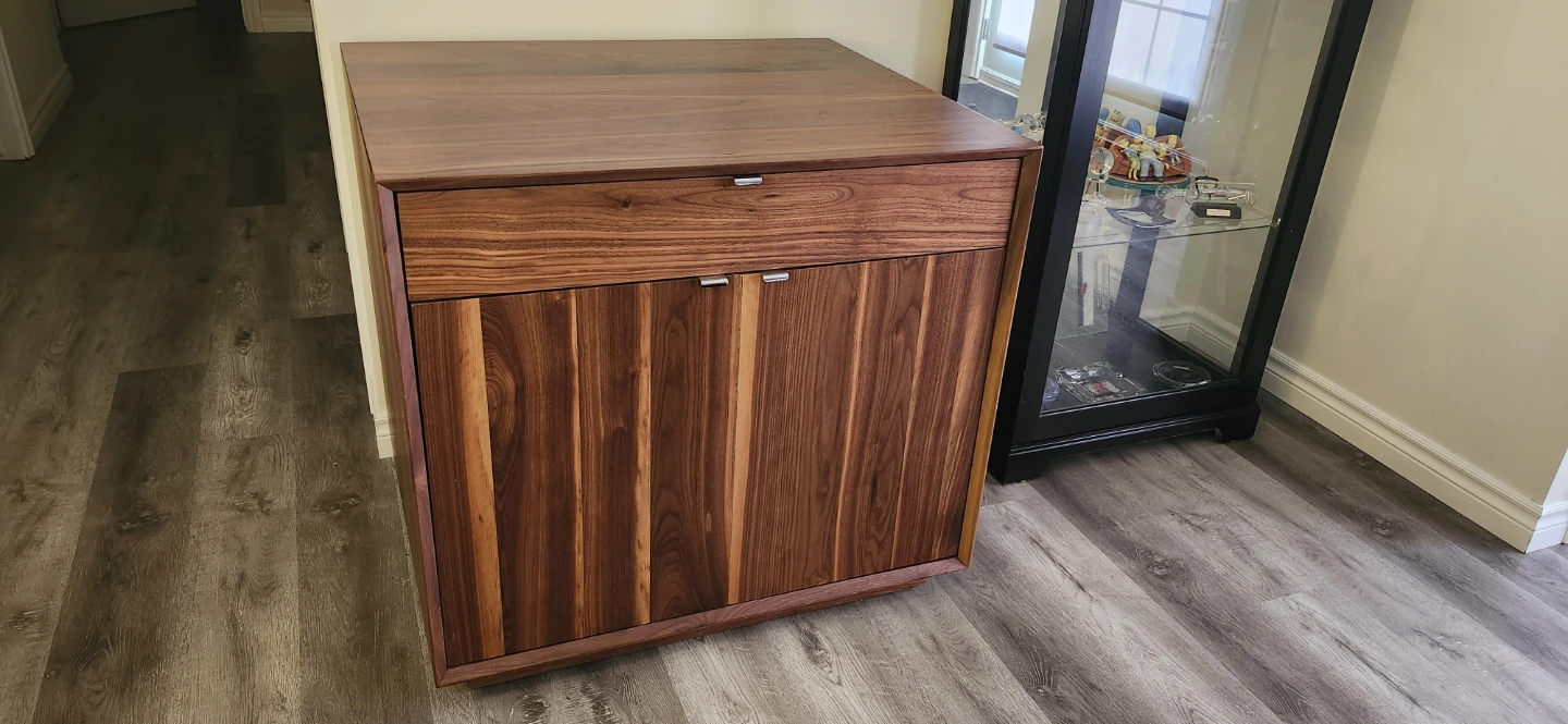 Custom-made walnut buffet sideboard bar cabinet for sale