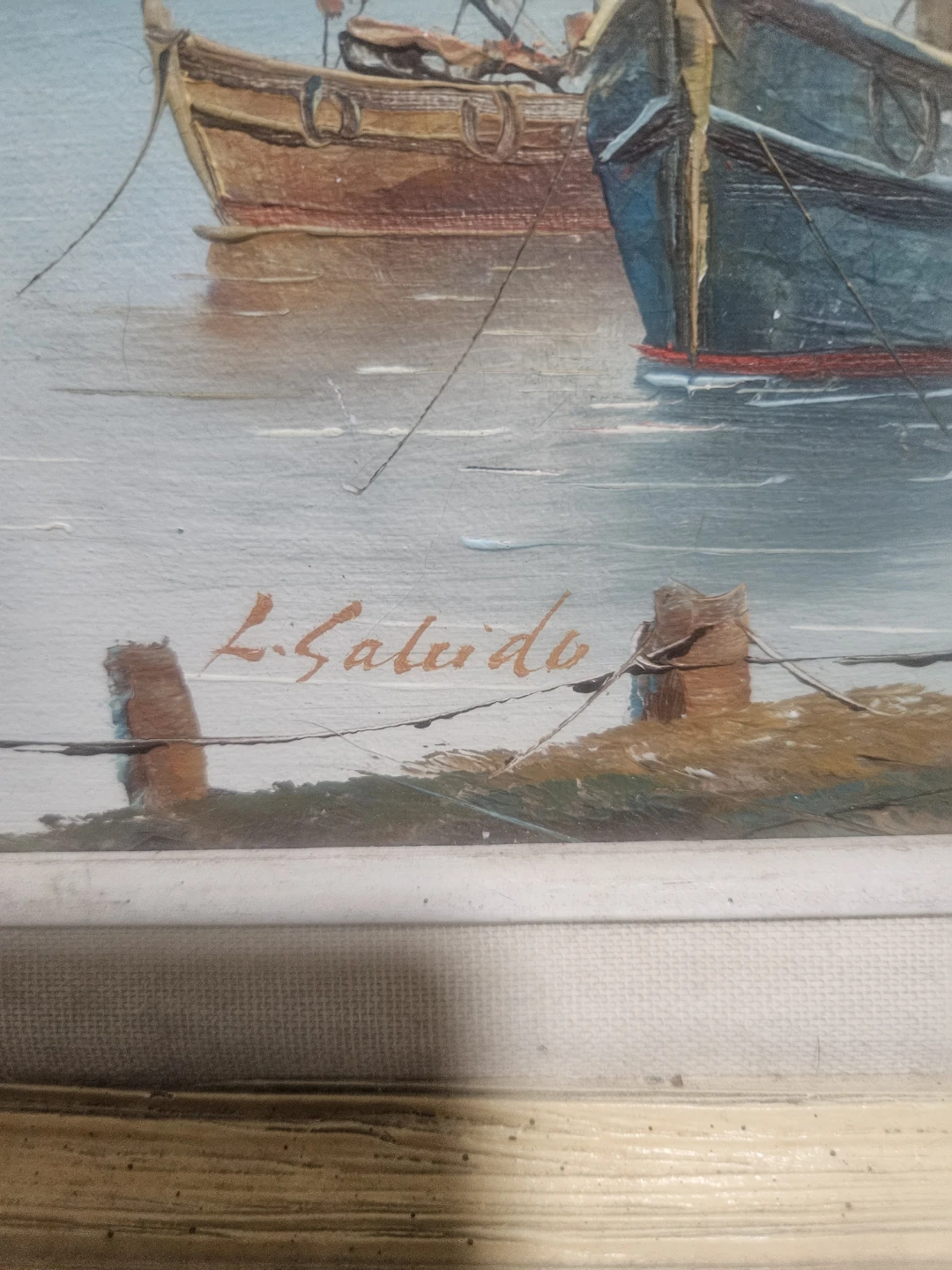 Framed "Boats at Dock" Oil Painting by L. Salcido - photo 2