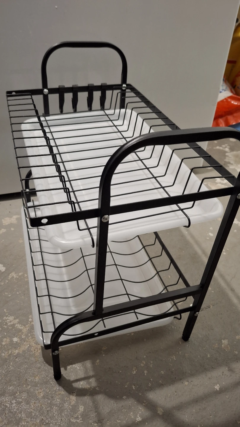 2-Tier Black Metal Dish Rack with White Trays (40x25x37cm) ❤️ - photo 3