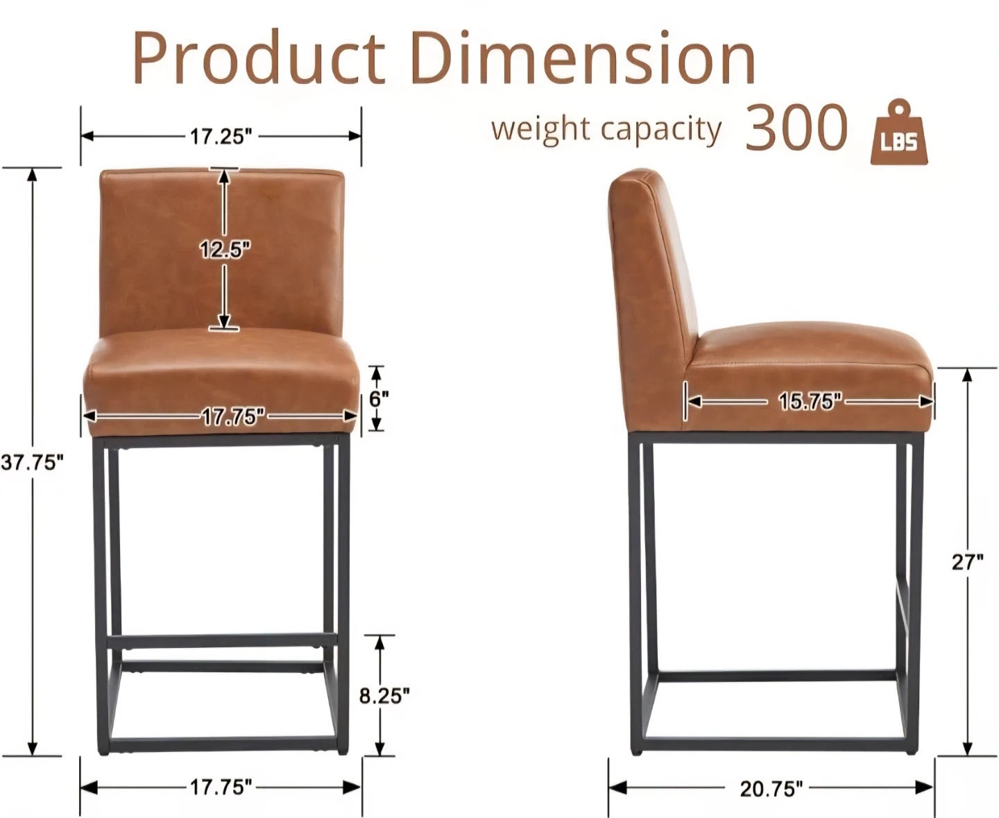 Brown Faux Leather Counter Height Chair (Set of 2) - photo 3