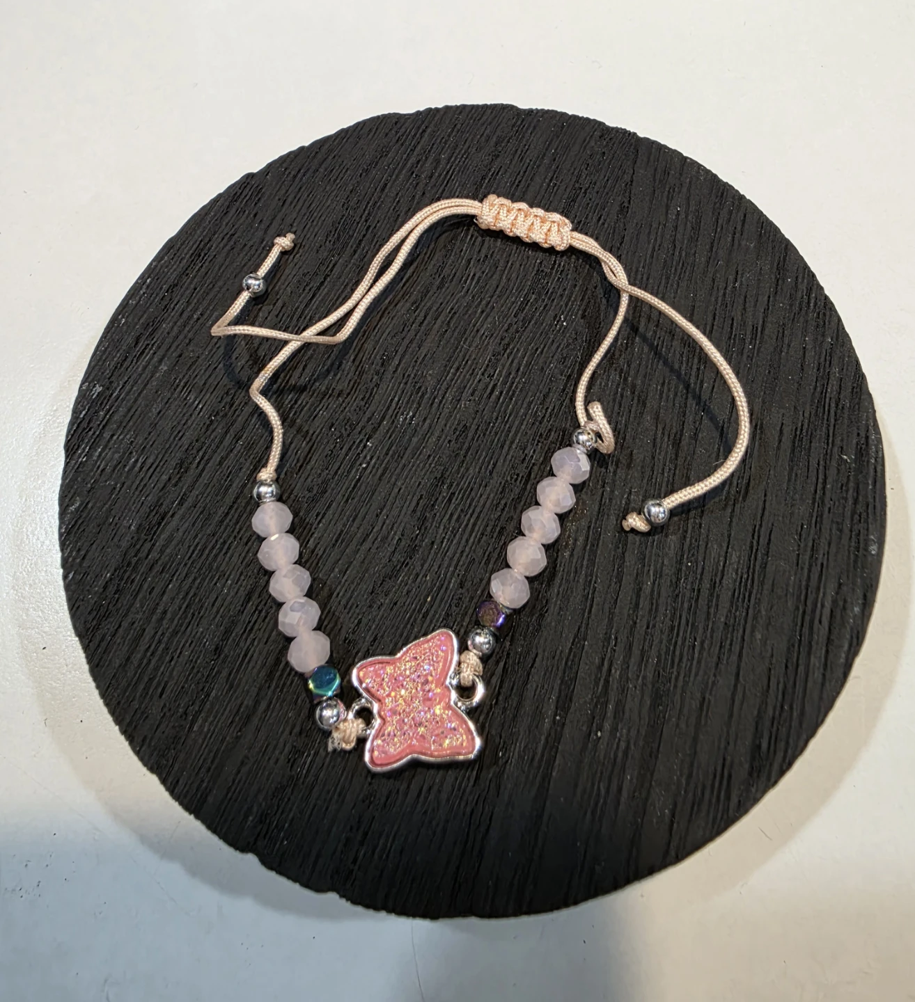 Pink Butterfly Charm Bracelet with Beads
