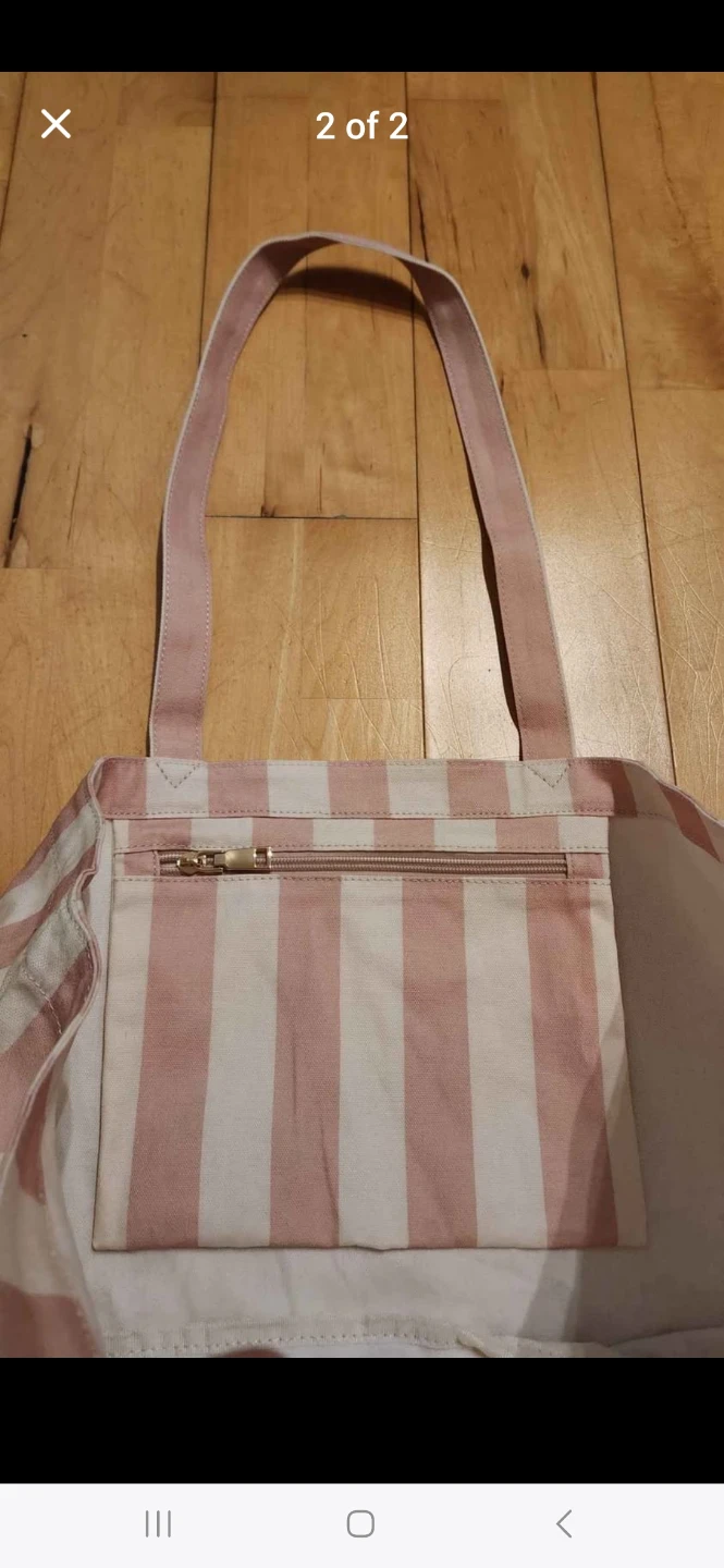 Poppy & Peonies Pink & White Stripes Large Tote Bag (Brand New) - photo 2