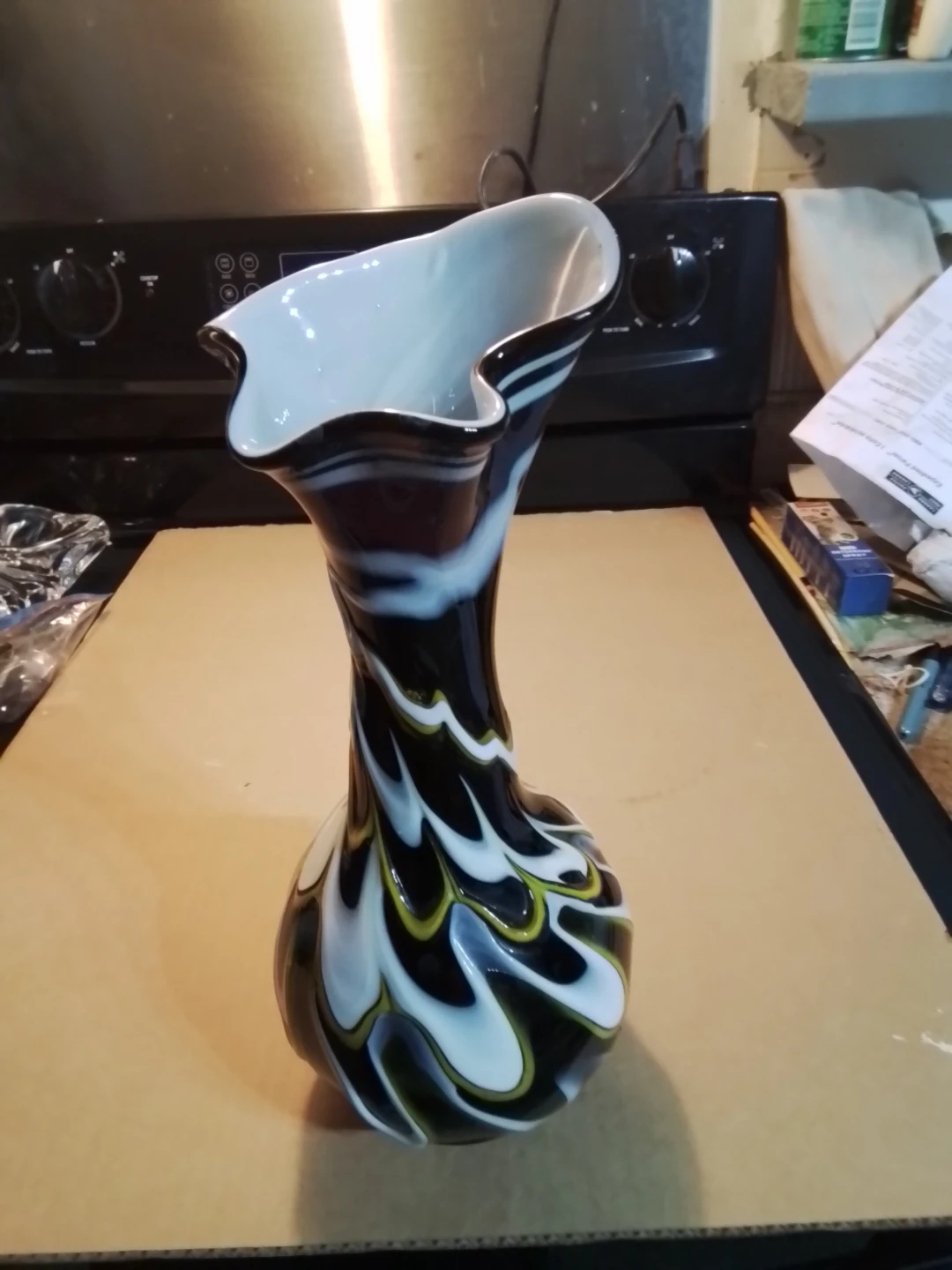 12.5" Handmade Glass Vase with Swirl / Feathered Pattern - photo 2