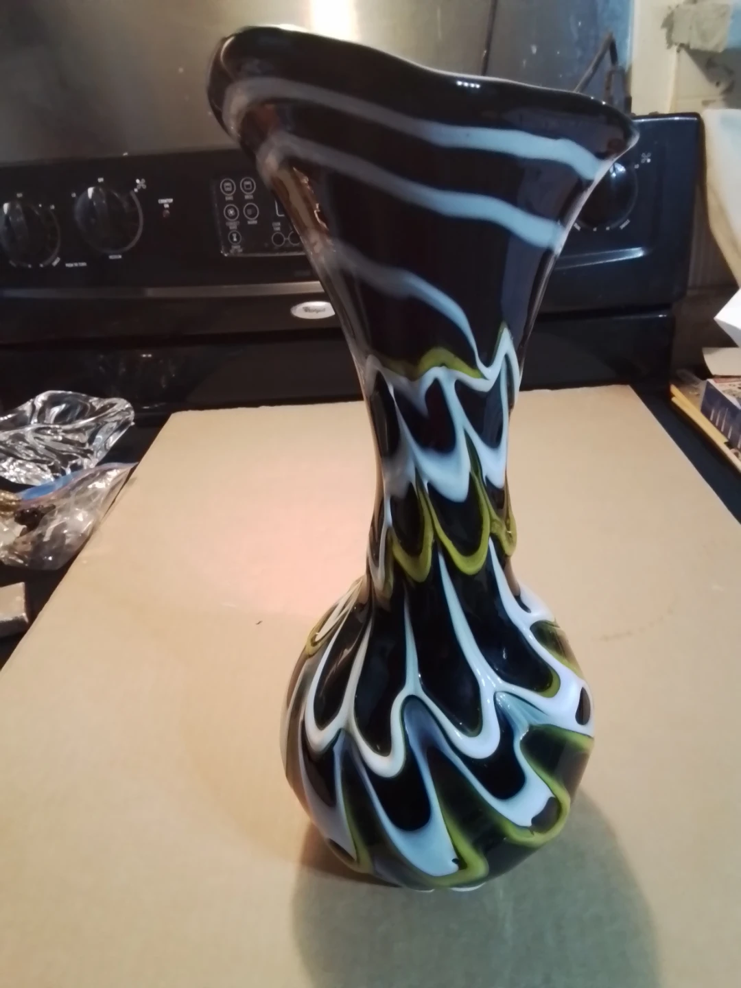 12.5" Handmade Glass Vase with Swirl / Feathered Pattern - photo 4