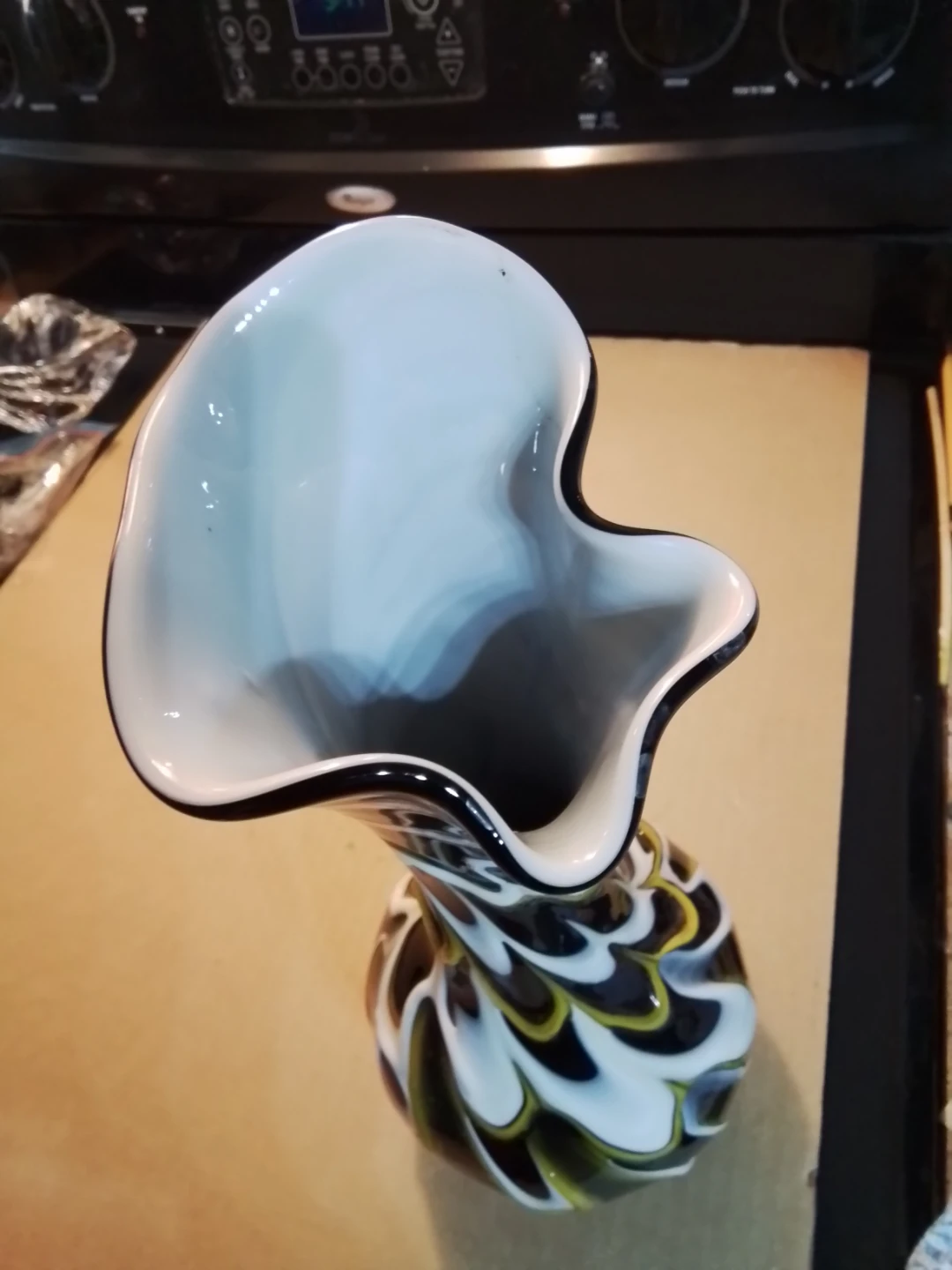 12.5" Handmade Glass Vase with Swirl / Feathered Pattern - photo 5