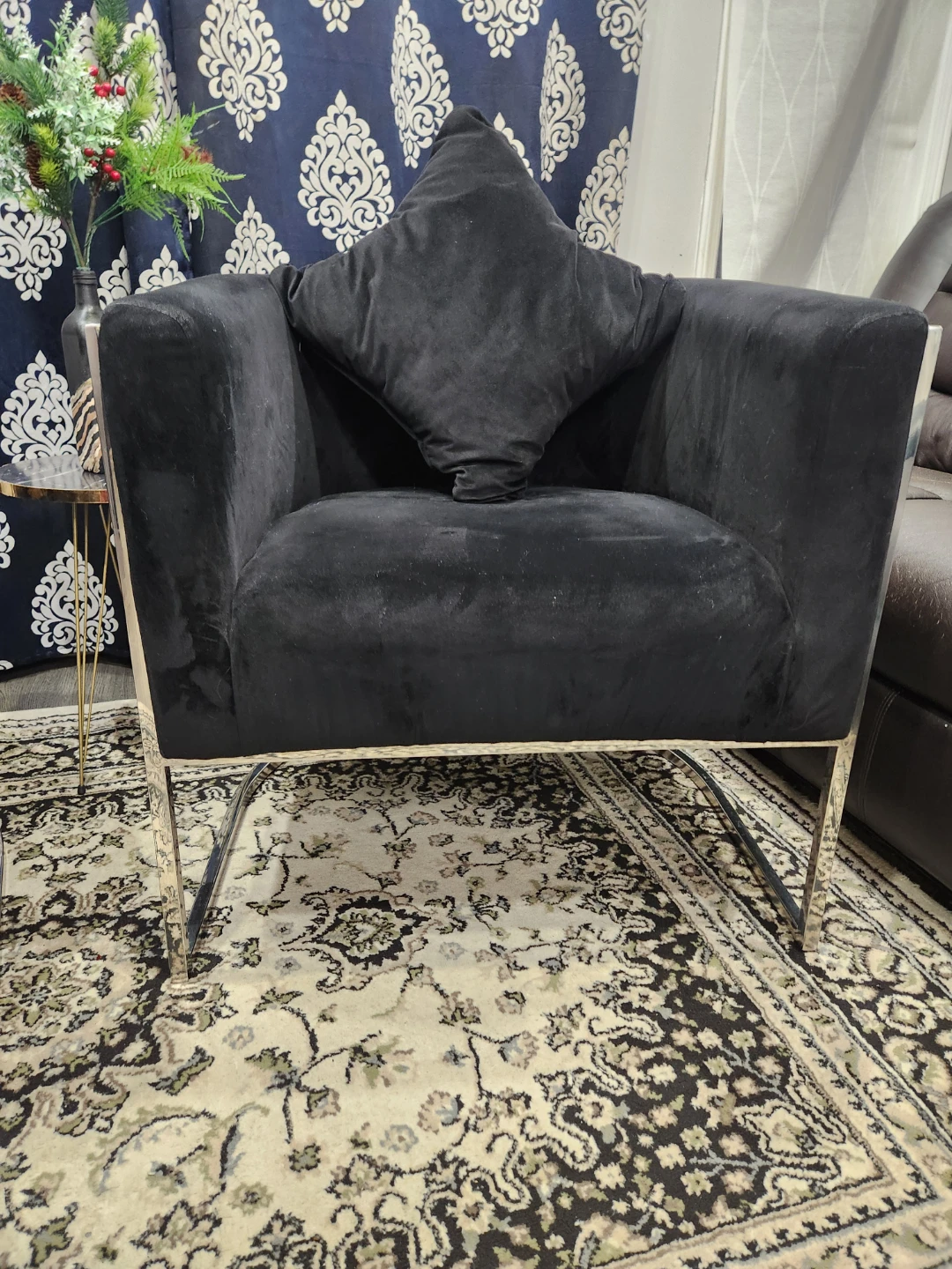Pair of Black Velvet Accent Chairs with Chrome Legs - photo 5