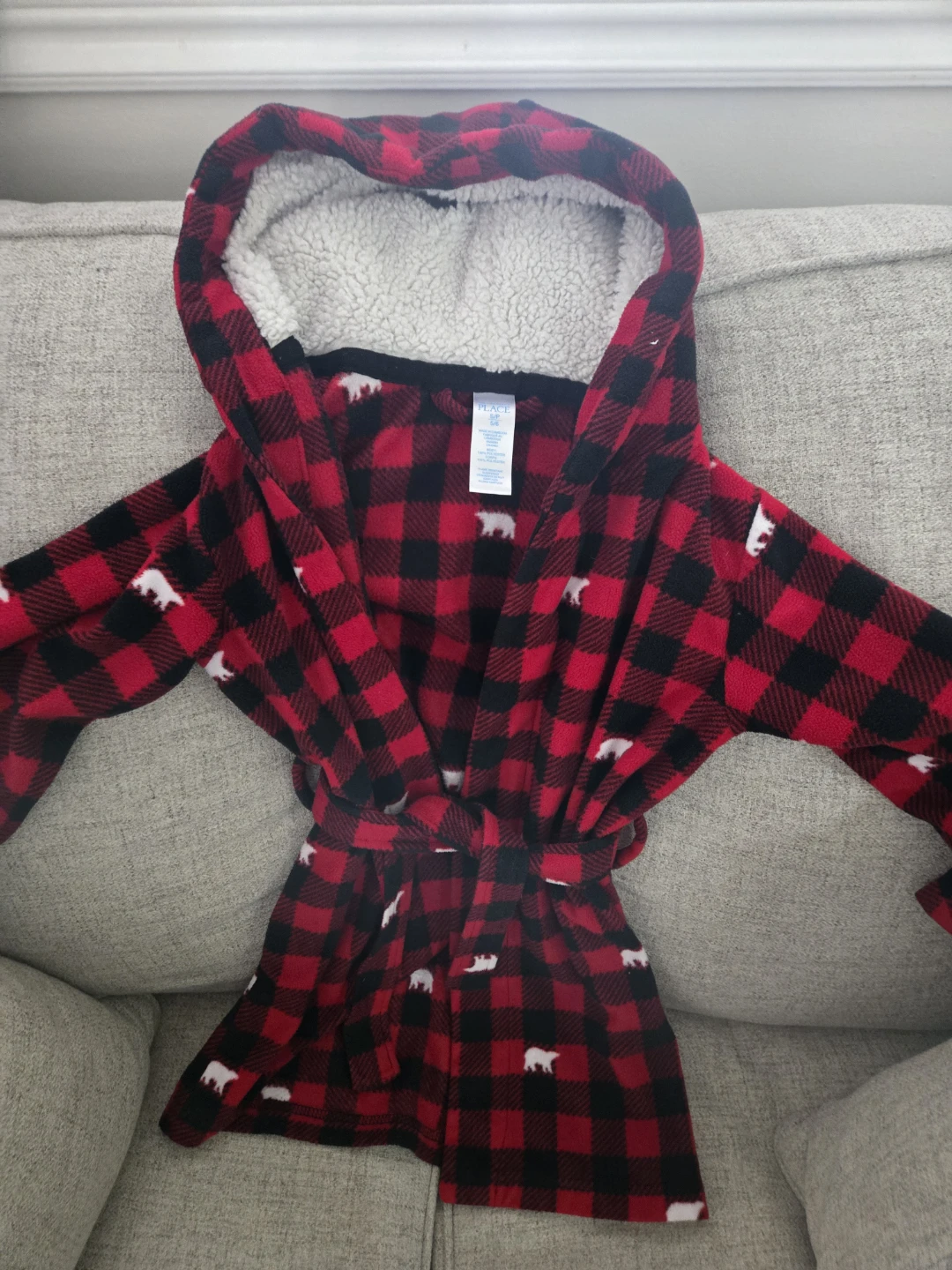 Children's Plaid Bear Fleece Robe size small (5/6)