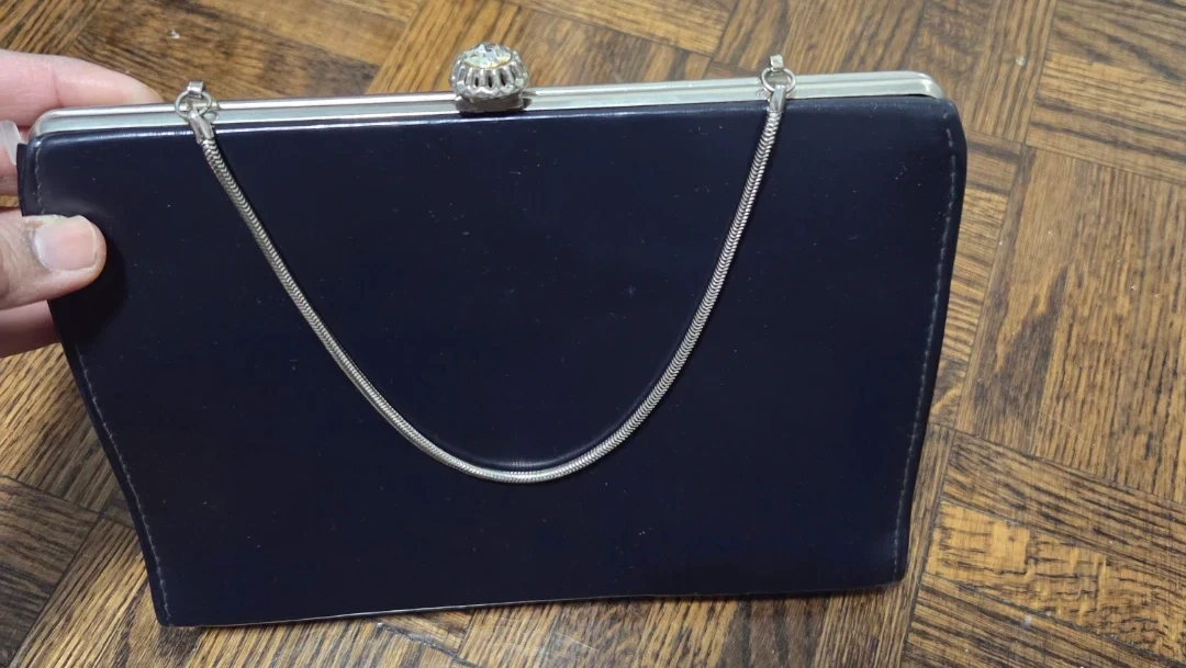 Navy Evening Clutch with Silver Chain