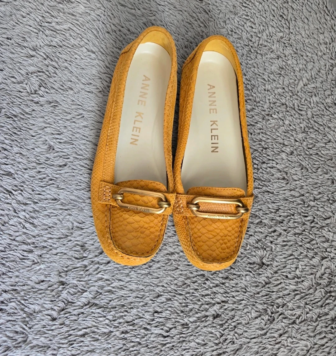 Anne Klein Mustard Yellow Snake Print Loafers
