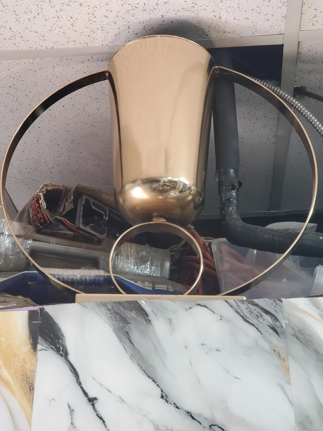 Gold Metal Vase with Hoop Handles