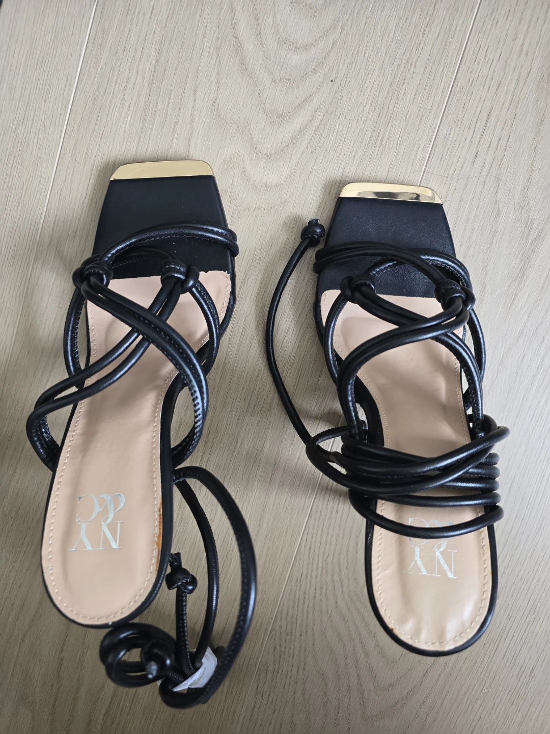 NY & CO Black Strappy Square Toe Heels