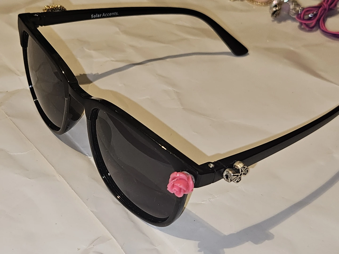 Solar Accents Black Sunglasses with Rose and Gem Embellishments - photo 5