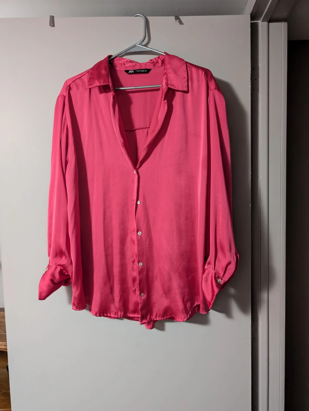 Zara Pink Satin Button-Up Blouse