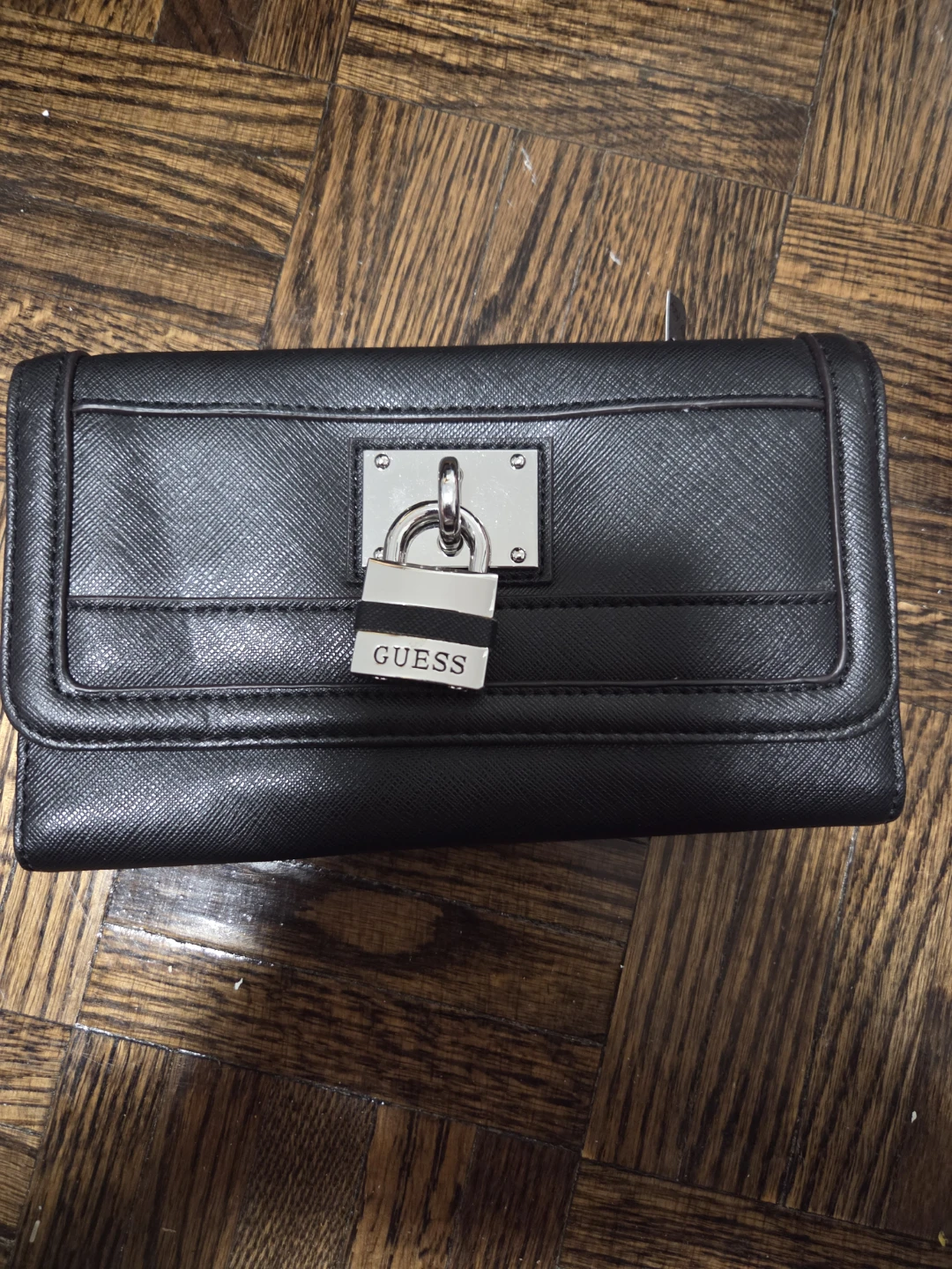 Black Guess Wallet with Lock Detail