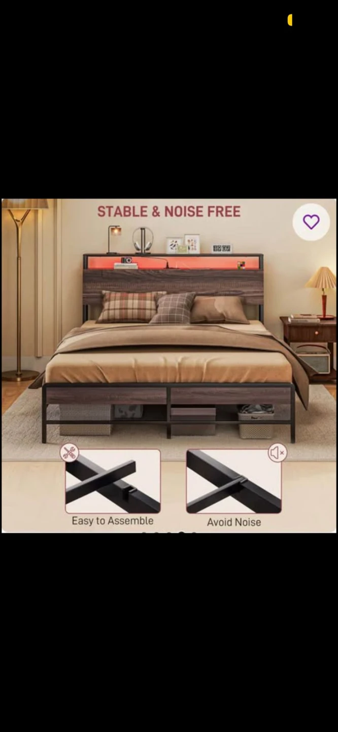 Queen Bed Frame with Headboard and Charging Station