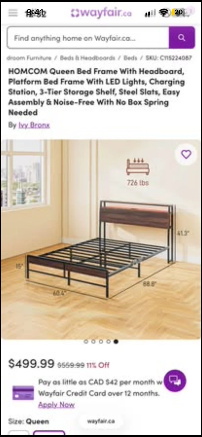 Queen Bed Frame with Headboard and Charging Station - photo 2