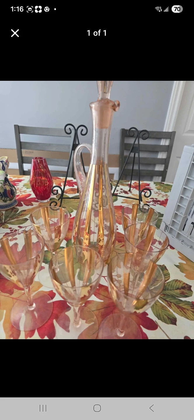 Vintage Glass Decanter and Wine Glasses Set