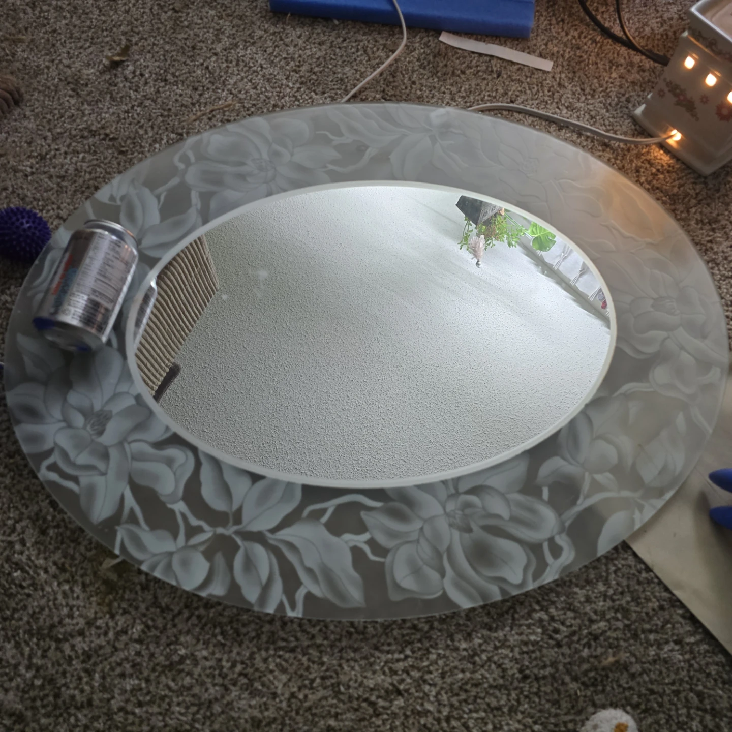 Oval Decorative Mirror with Floral Etching