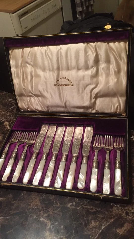 Silver Mounted Mother of Pearl Cutlery Set