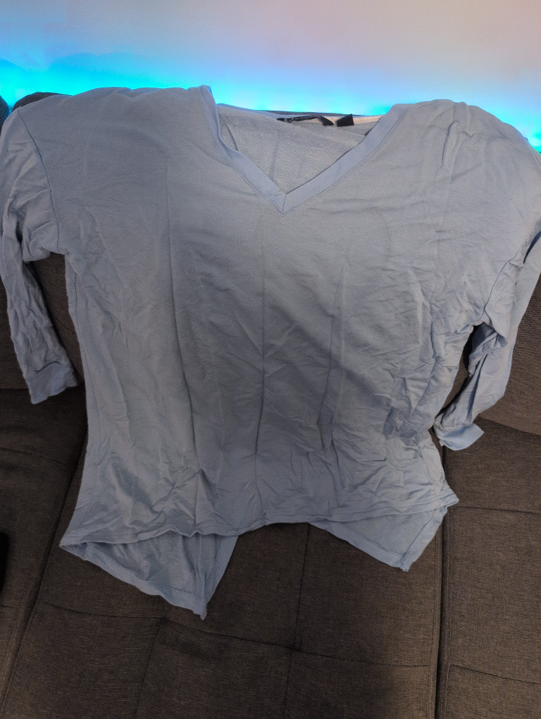 Light Blue V-Neck Long Sleeve Top