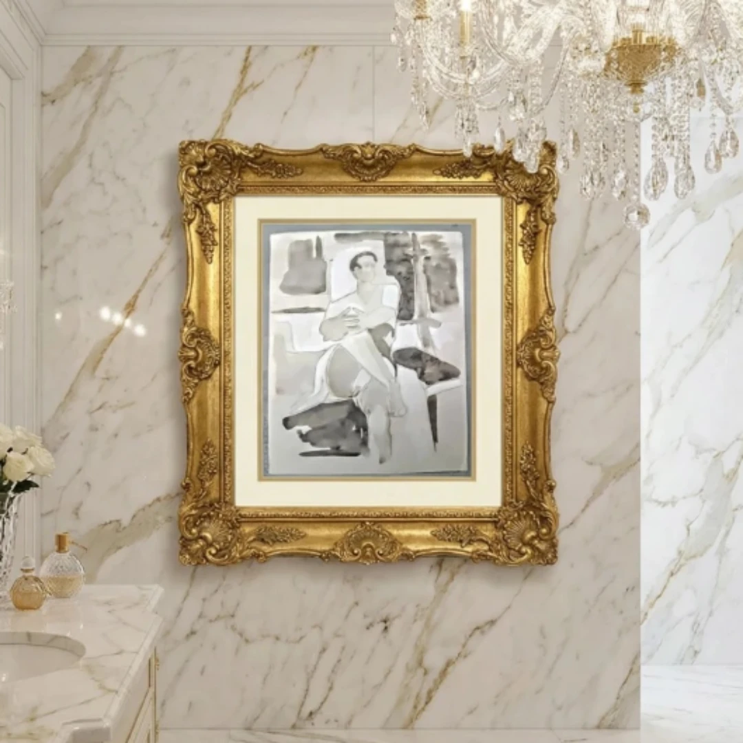 Framed abstract painting of a seated man - photo 3