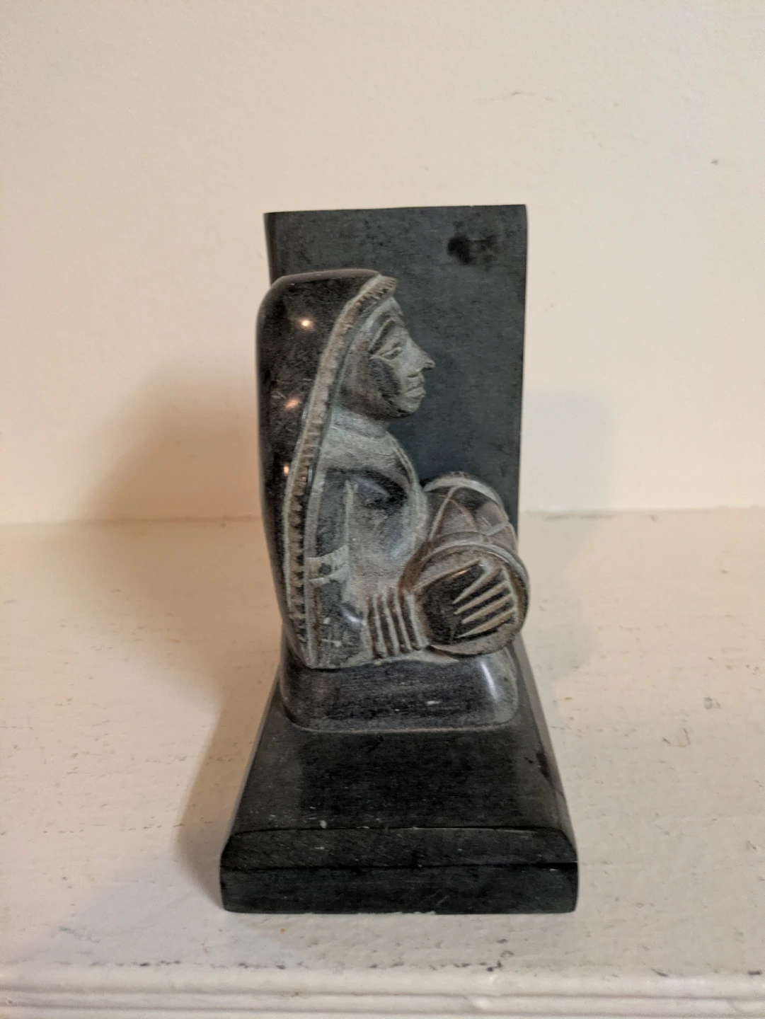 Vintage Stone Figurine Bookend with Drum - photo 4