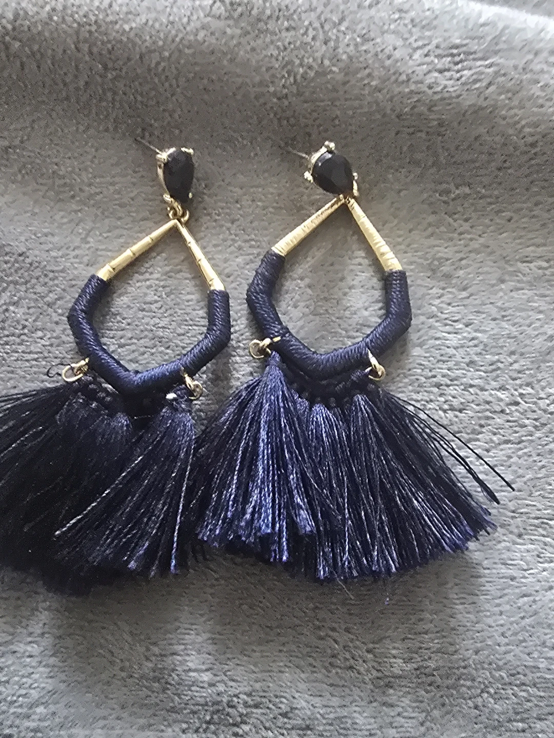 Navy Blue Tassel Earrings with Gold Accents - photo 2