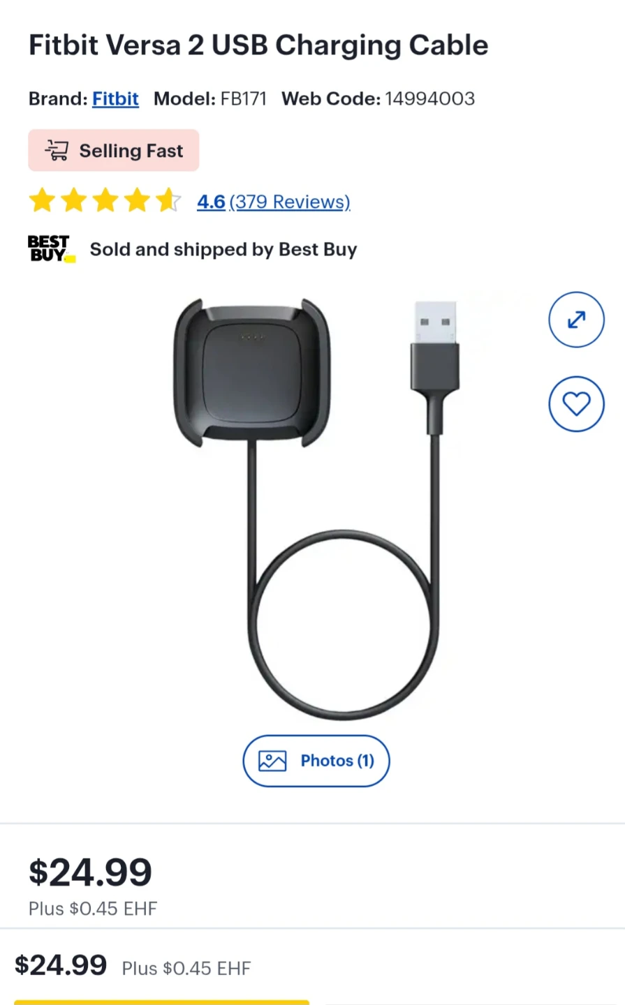 Fitbit Versa 2 USB Charging Cable