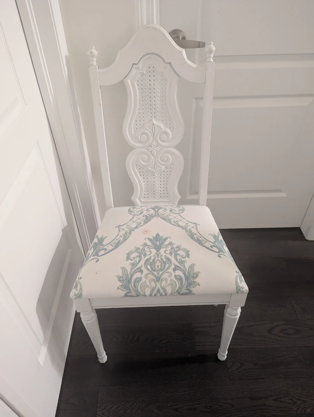 White Dining Chair with Damask Upholstery