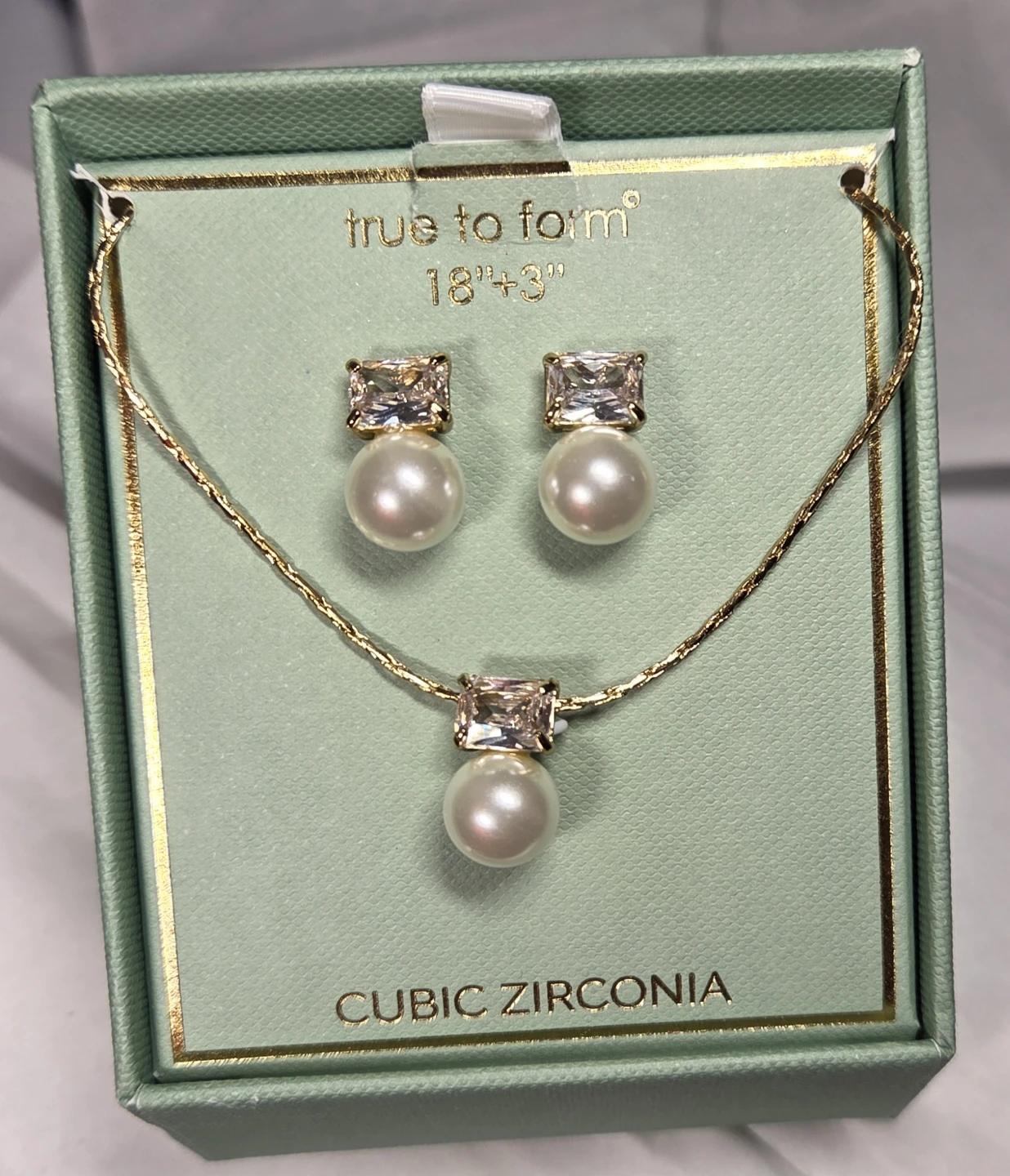 True to Form Pearl and Cubic Zirconia Necklace and Earring Set