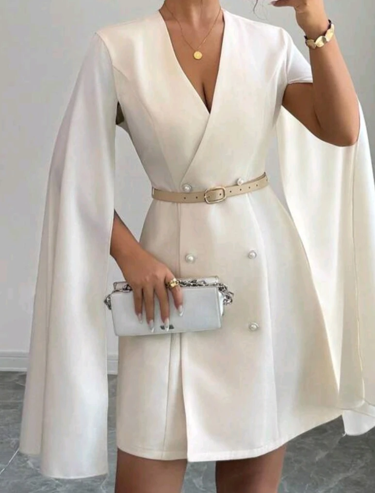Women's White Cape Sleeve Blazer Dress 🏆