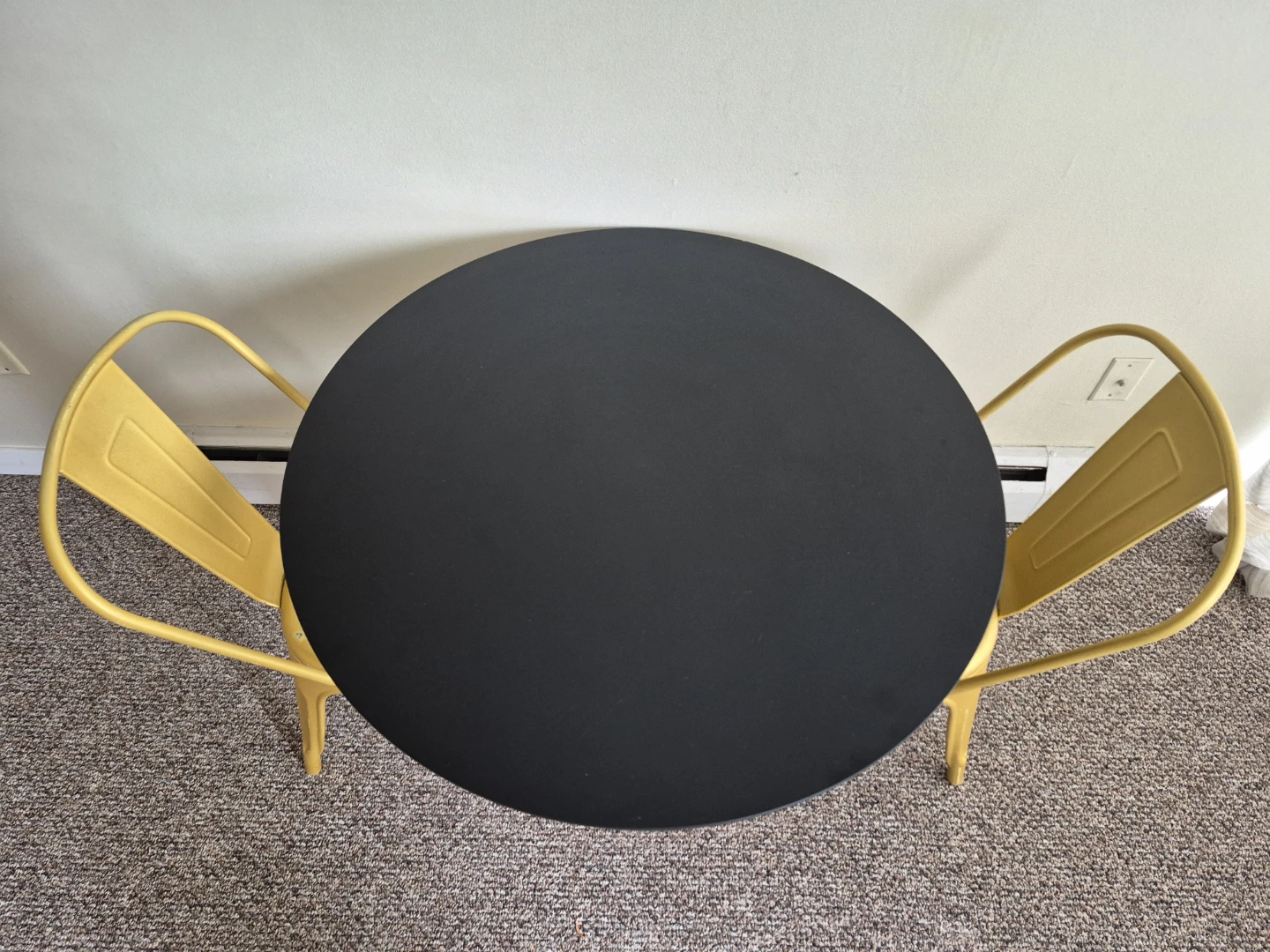 Round Black Table with 2 Yellow Metal Chairs - photo 5