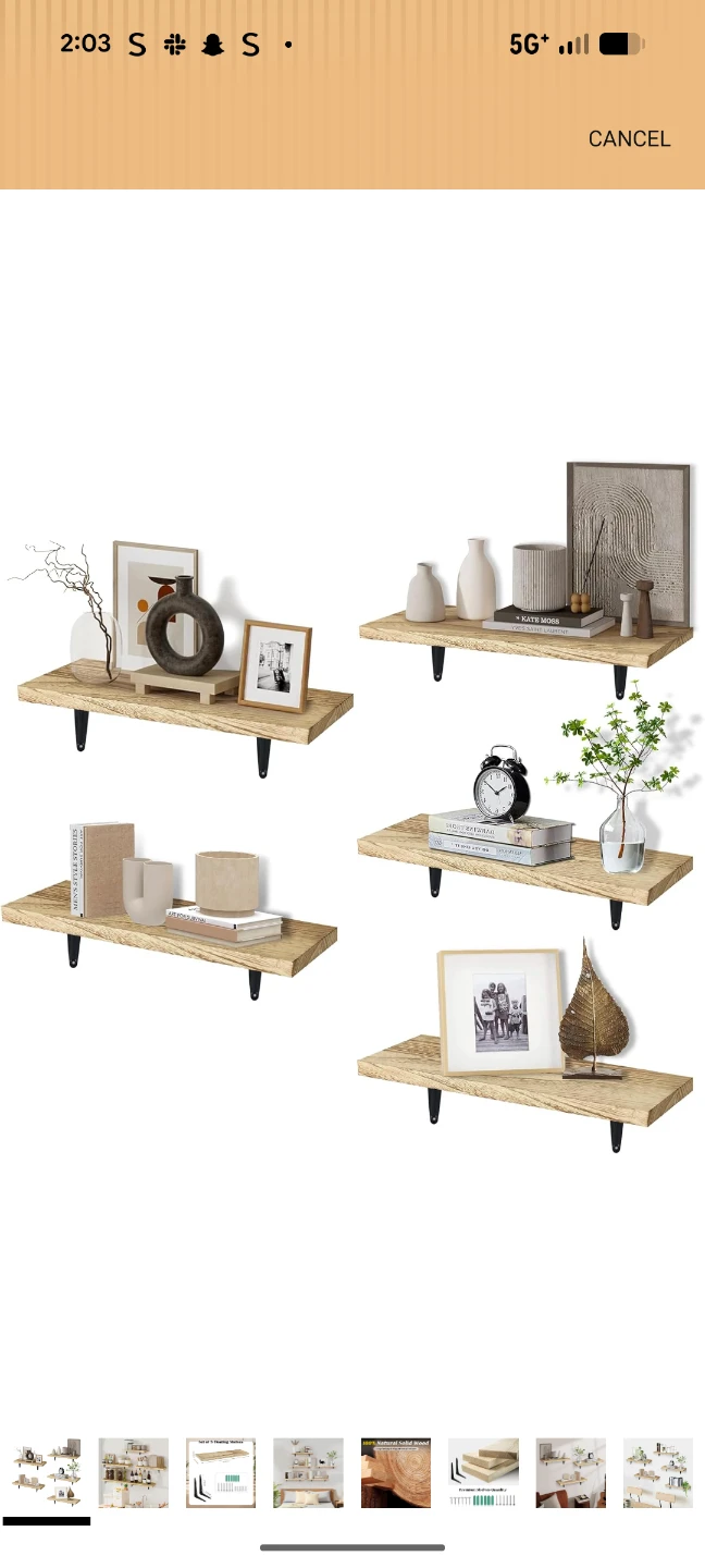 Set of 5 Wood Floating Shelves