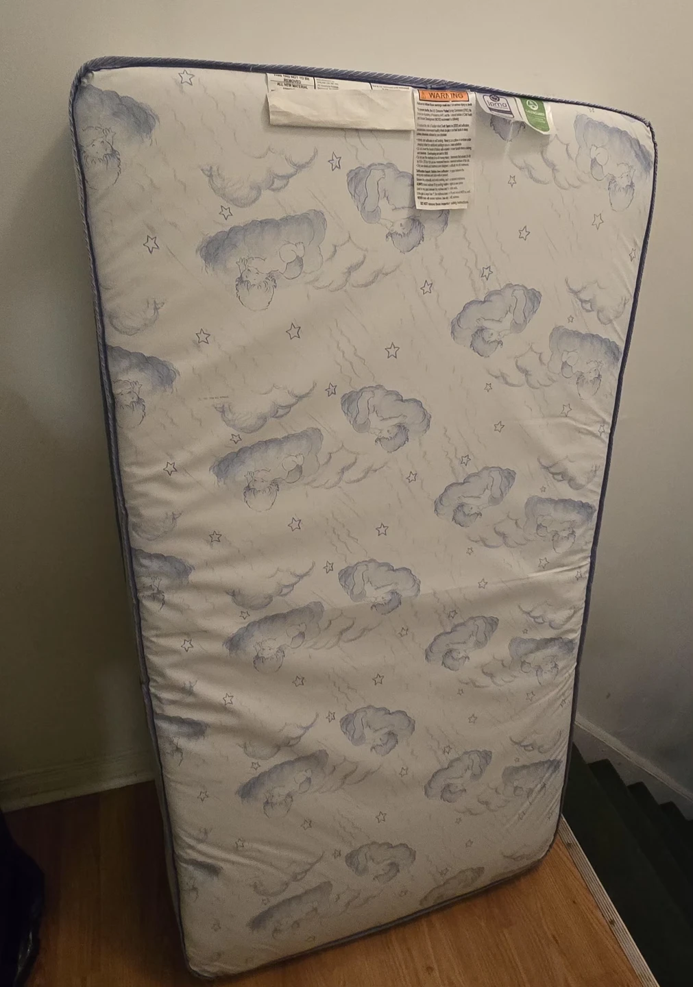 Baby Crib Mattress with Clouds and Stars Pattern