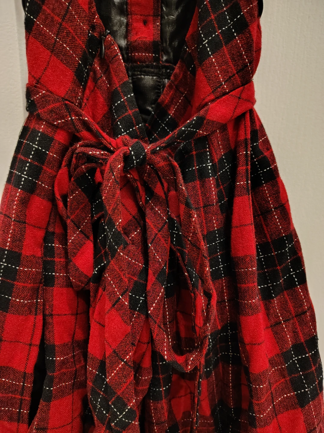 Vintage Red and Black Plaid Halter Dress with Pockets - XS - photo 4