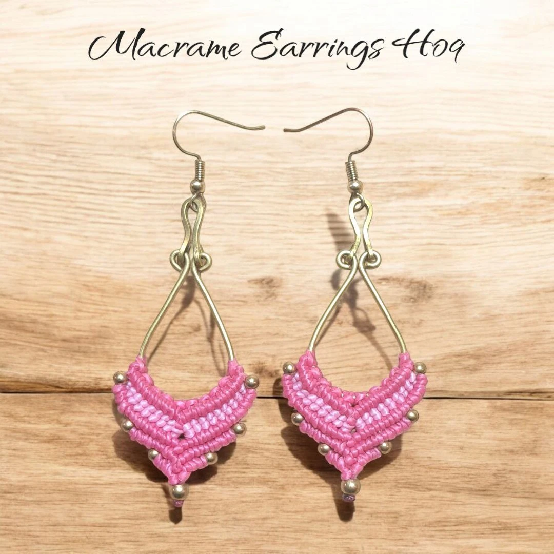 Pink Macrame Earrings H09🏆