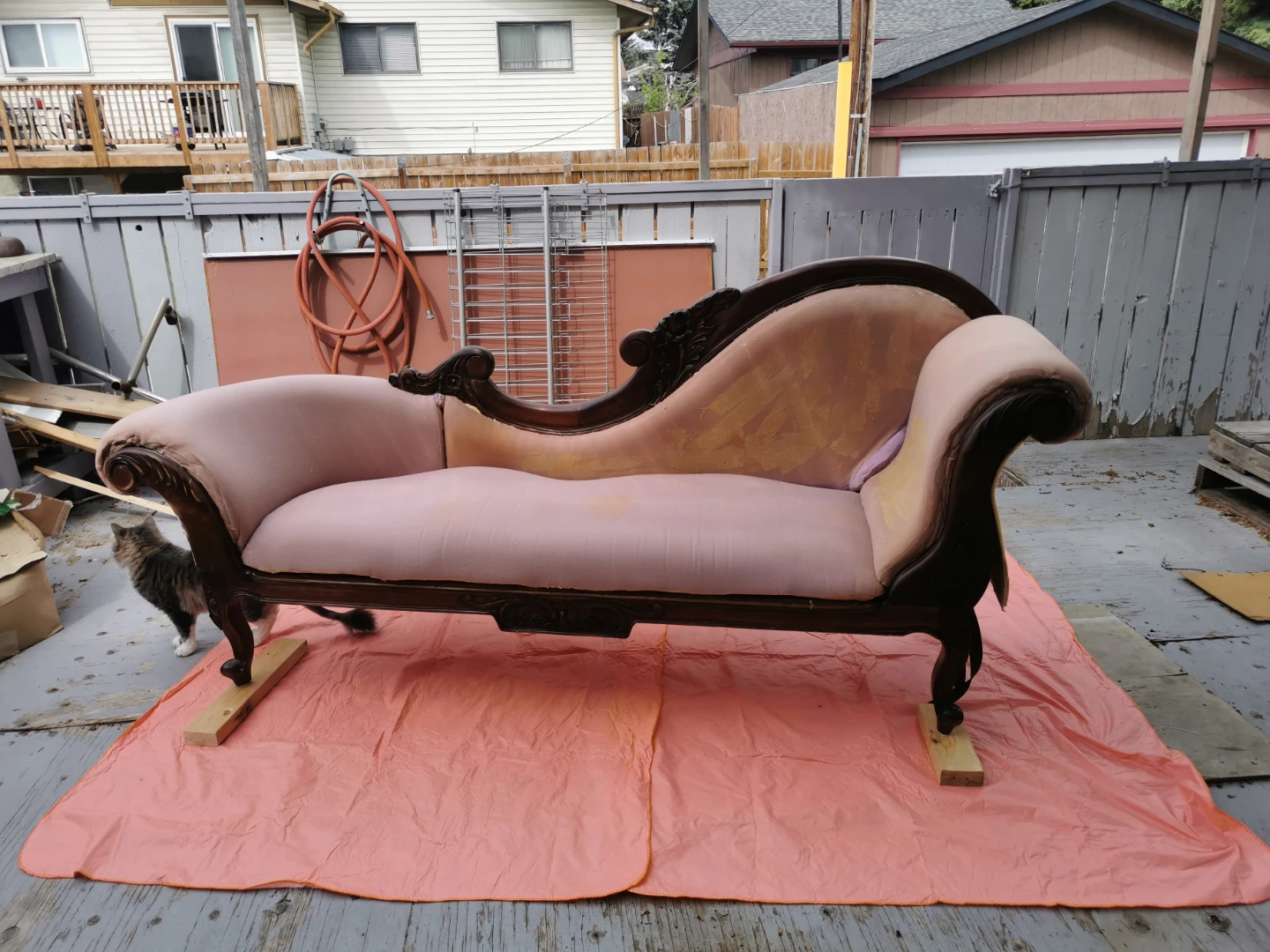 Vintage Chaise Lounge with Gold Trim