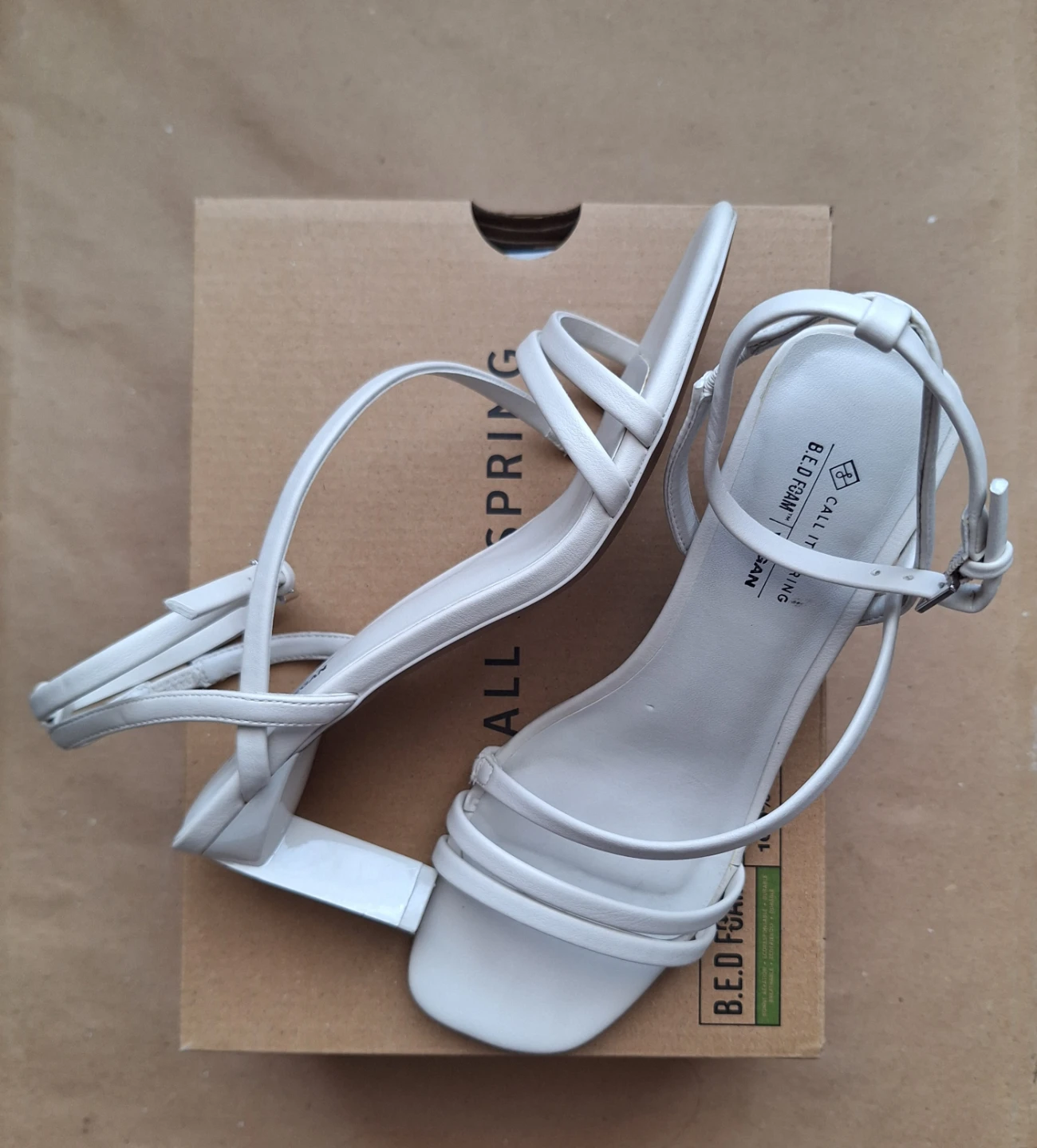 CALL IT SPRING White Strappy Block Heel Vegan Sandals