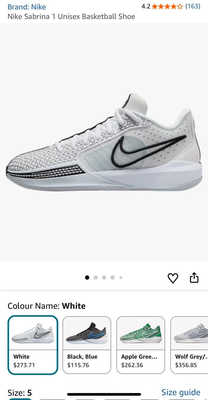 Nike Sabrina 1 Unisex Basketball Shoes White Size 9 - photo 3
