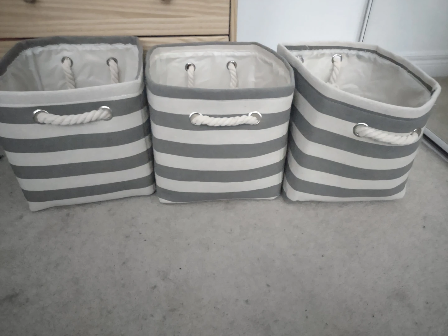 Set of 3 Striped Storage Bins with Rope Handles