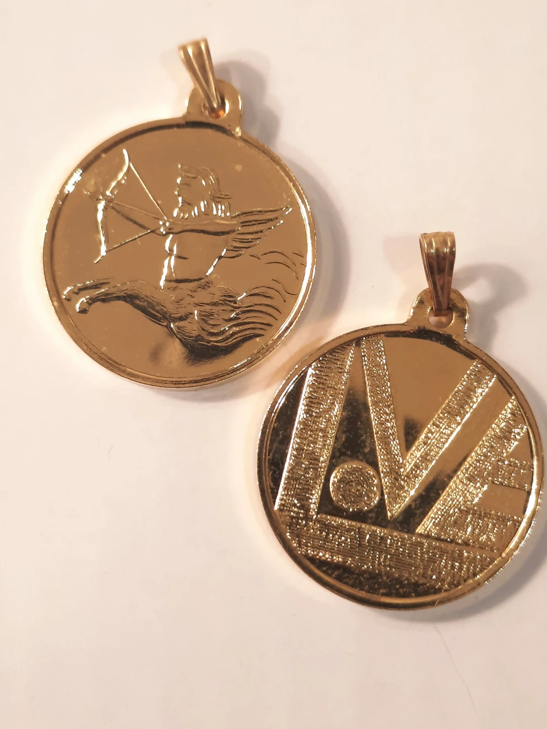 Gold Tone Medallions with Celestial and Bird Designs (Set of 2)