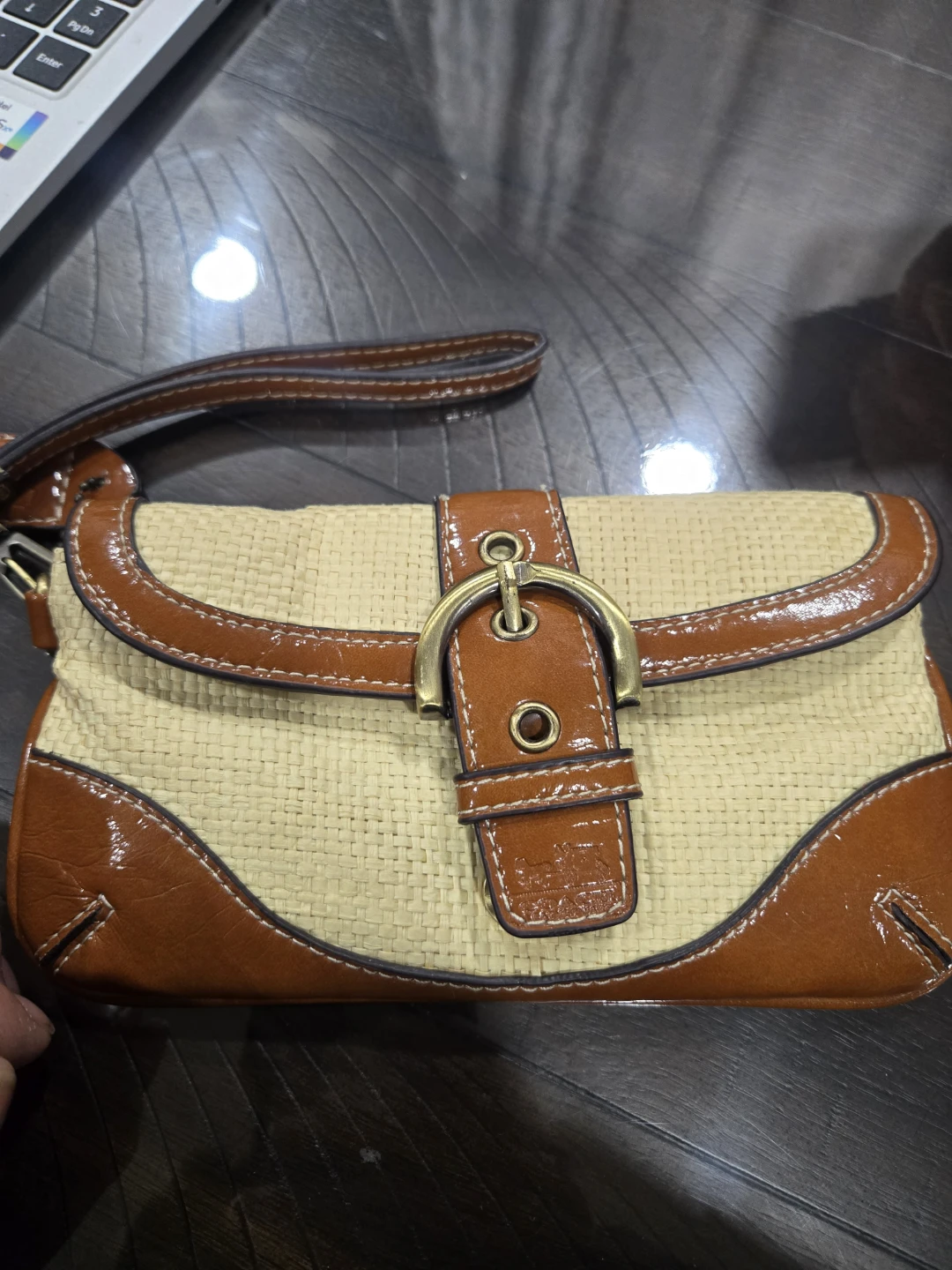 Coach Straw and Leather Clutch