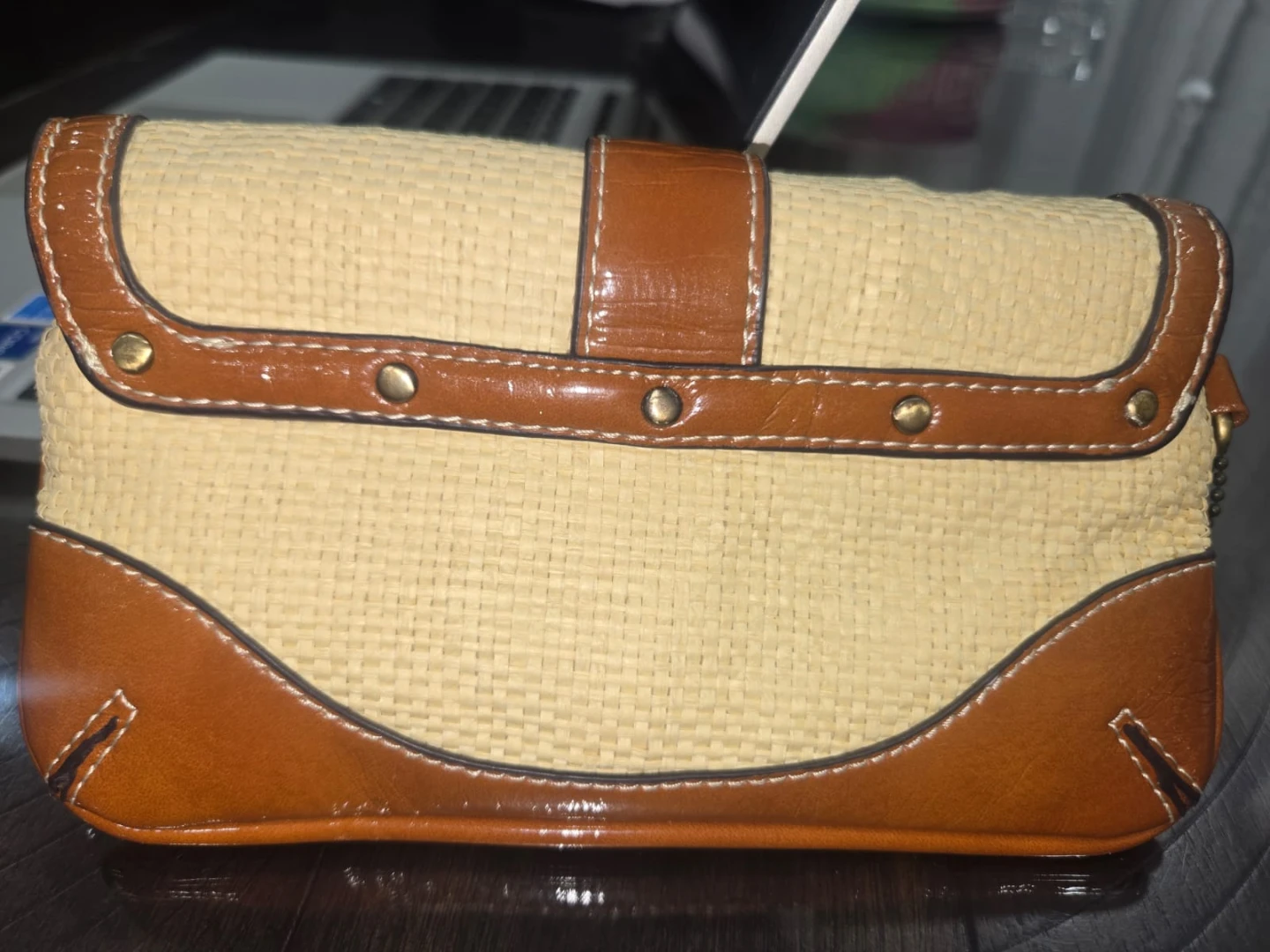Coach Straw and Leather Clutch - photo 4
